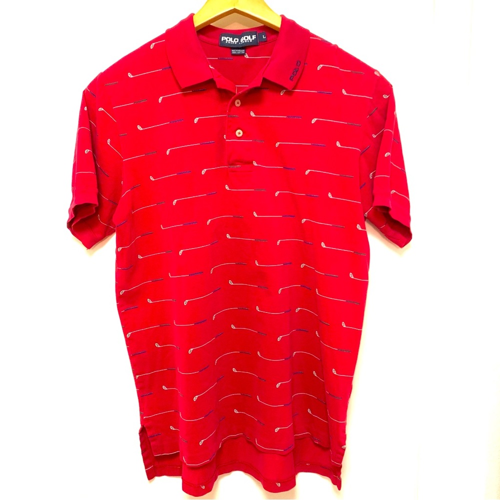 Vintage Polo Golf Ralph Lauren Red Golf Clubs Print All Over Mens Sz L
